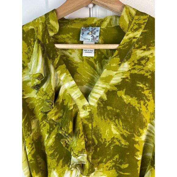 Anthropologie Tabitha Women's Size 10 Green 100% Silk Ruffle Belted Mini Dress - Picture 6 of 6